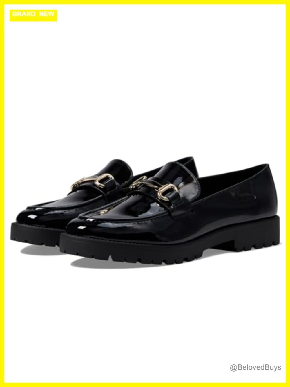 Lug Sole Almond Toe Slip-On Loafer with Gold Hardware & Cushioned Footbed
